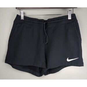 Nike Swish Logo Drawstring Sweat Shorts With Pockets Black Size Medium Women's